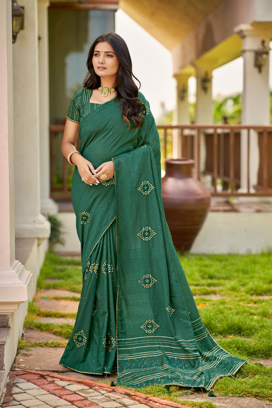 Sea Turtle Green Colour Dobby Viscose Chanderi Dyeable