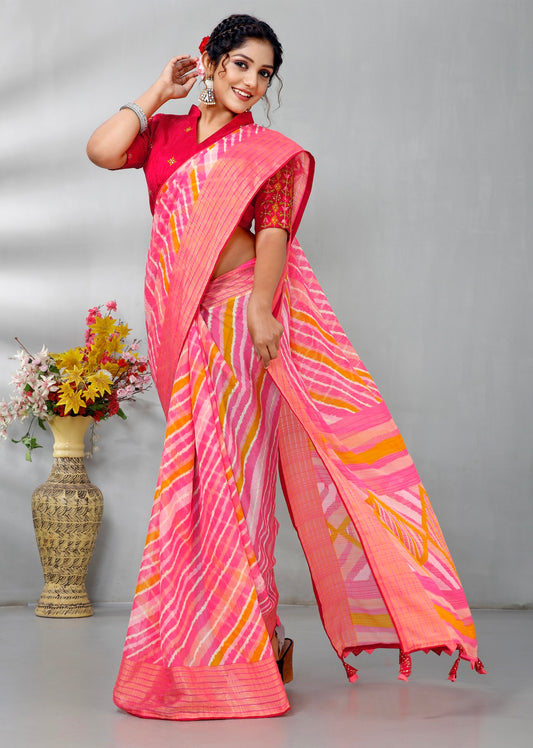 Rosy Pink Colour Nilgiri Choffon Saree