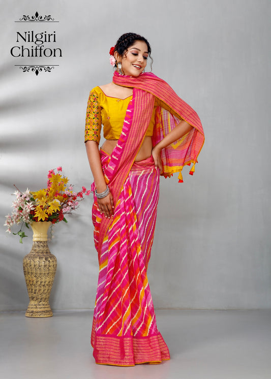 Deep Pink Colour Nilgiri Choffon Saree