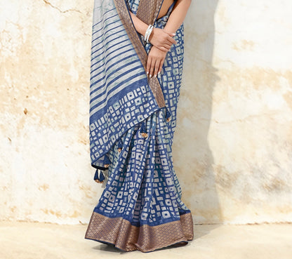 Light Neavy Blue Dola Jaquard Saree with small Boarder and work Blouce