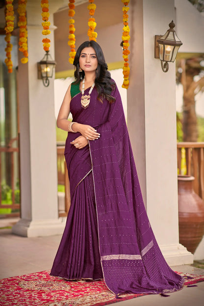 Wine Berry Colour Dobby Viscose Chanderi Dyeable