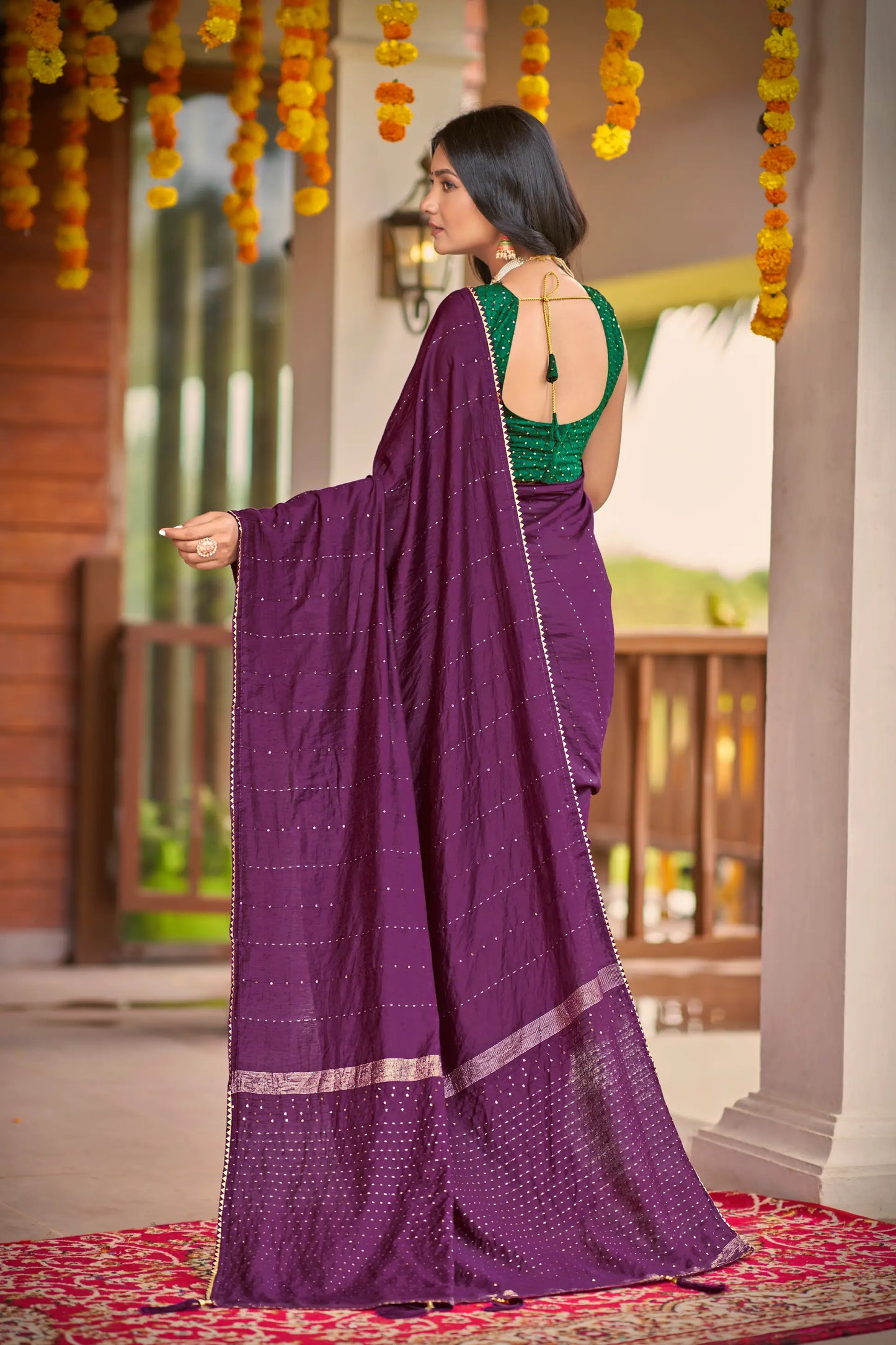 Wine Berry Colour Dobby Viscose Chanderi Dyeable
