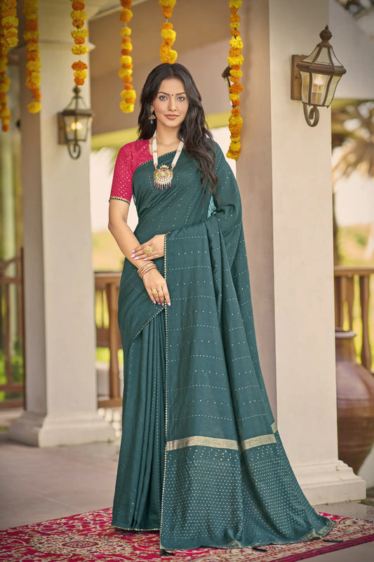 Green Colour Dobby Viscose Chanderi Dyeable